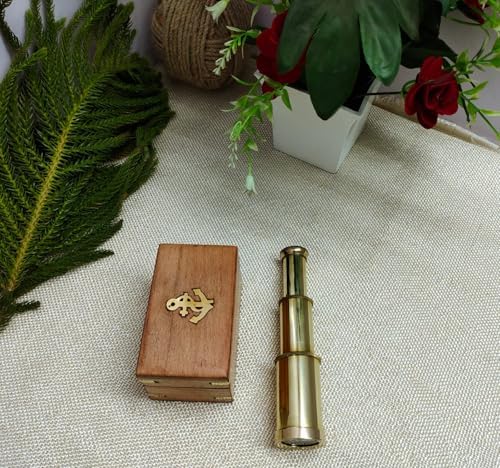 6 Inch Brass Mini Telescope with Wooden Box Pirate Spyglass