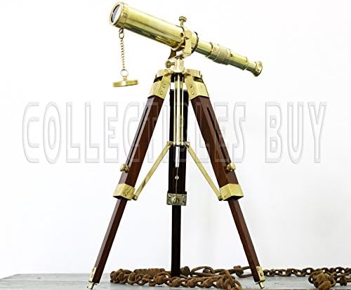 Antique Brass Wooden Telescope Desktop Decor