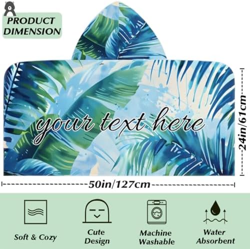 Tropical Green Personalized Kids Beach Towel with Hood