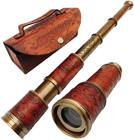 Brass Collapsible Telescope with Leather Case Captains Spyglass 15x Magnification
