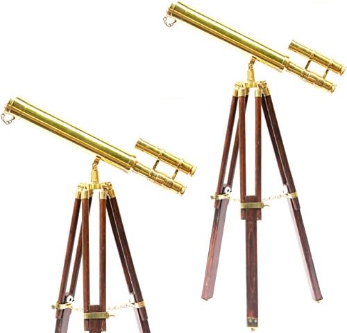 Brass Shiny Table Ware Decor Telescope Double Barrel