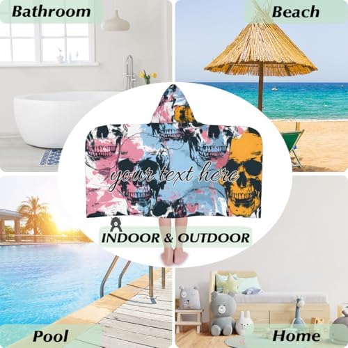 Custom Skull Pattern Kids Beach Towel with Hood