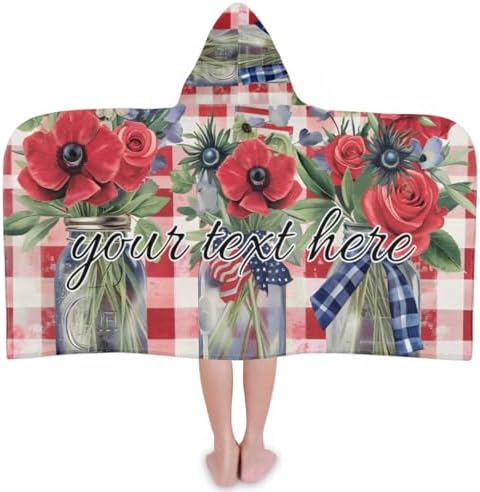 Personalized Kids Hooded Beach Towel 4th of July Floral Poppy