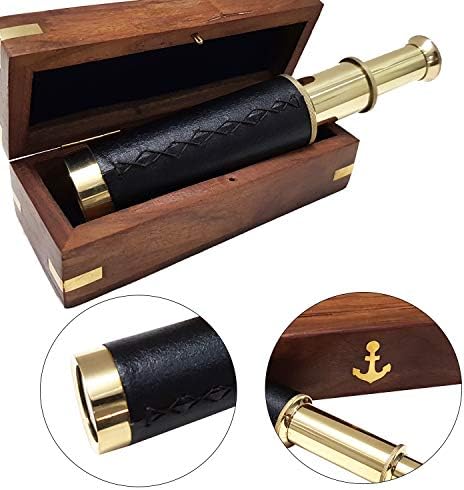Vintage Marine Ship Telescope with Wooden Box