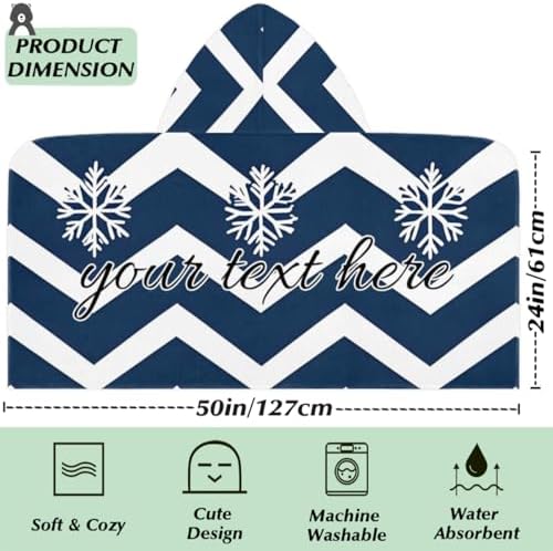Snowflakes Personalized Kids Beach Towel with Hood Winter Blue Design