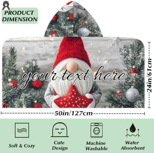 Personalized Kids Hooded Beach Towel with Christmas Gnome Design