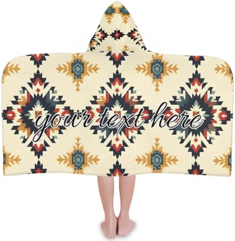 Boho Abstract Pattern Kids Beach Towel with Custom Name