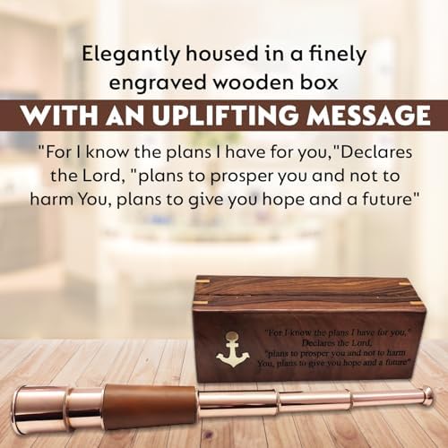 18 Inches Antique Brass Telescope with Engraved Wooden Box
