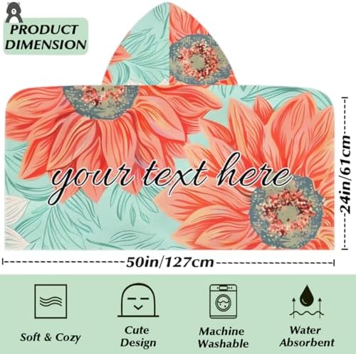 Red Sunflower Personalized Kids Beach Towel for Boys Girls