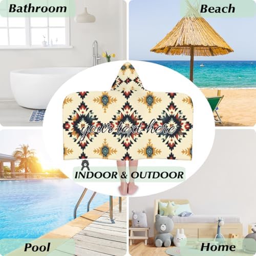 Boho Abstract Pattern Kids Beach Towel with Custom Name