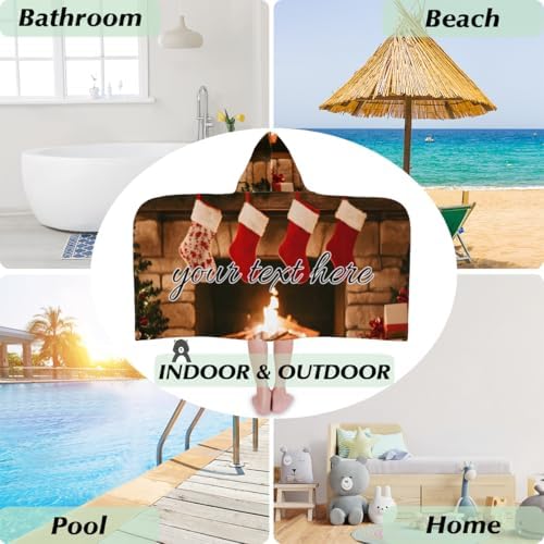 Christmas Fireplace Personalized Kids Hooded Towel for Boys Girls