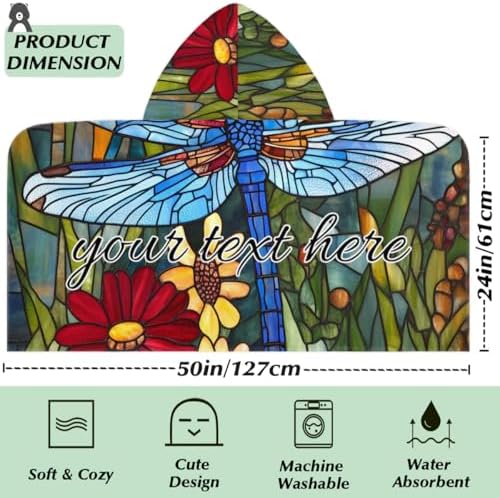 Personalized Kids Hooded Beach Towel with Dragonfly Print