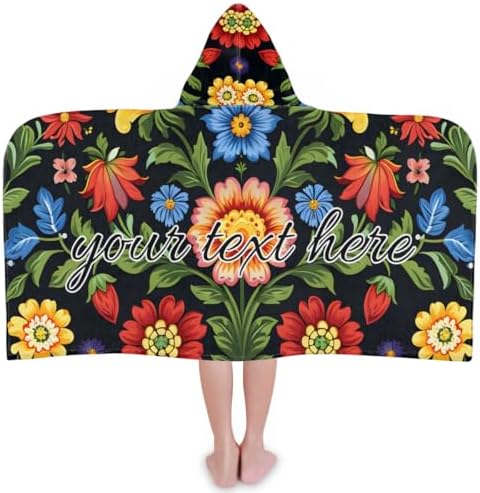 Bohemian Flowers Personalized Kids Beach Towel with Hood