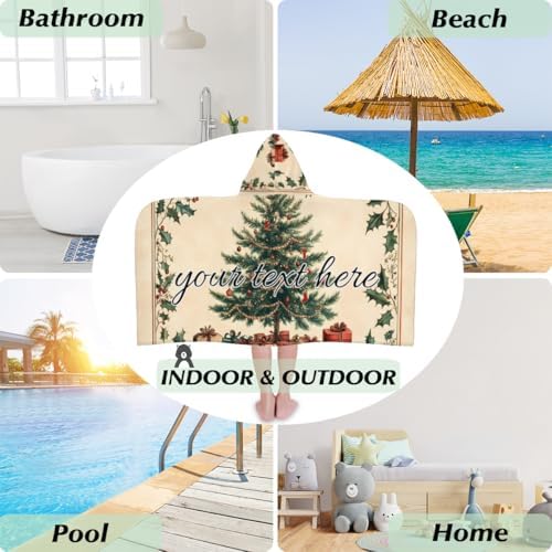 Personalized Kids Hooded Beach Towel with Christmas Trees