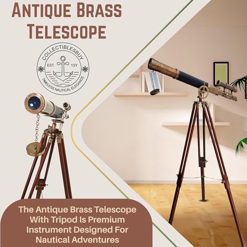 Nautical Double Barrel Brass Telescope with Wooden Tripod