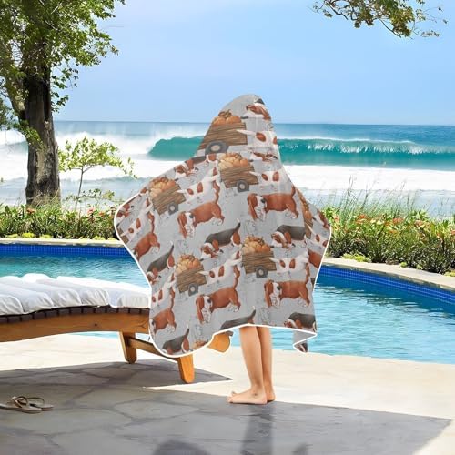Susiyo Kids Hooded Bath Towel with Funny Basset Hound and Pumpkin Design