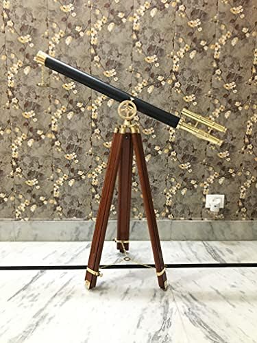 Handmade Brass Telescope with Wooden Tripod Nautical Decor