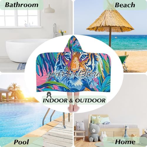 Personalized Kids Hooded Beach Towel with Leaf Design
