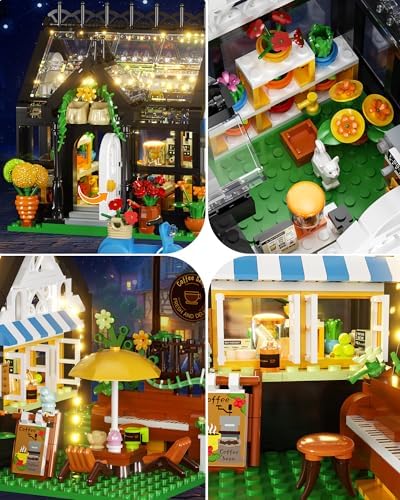 Flower House Coffee Shop Building Set with Lights and Piano