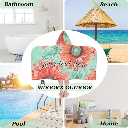Boho Red Sunflower Personalized Kids Beach Towel