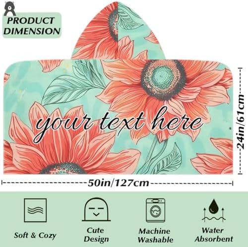 Boho Red Sunflower Personalized Kids Beach Towel