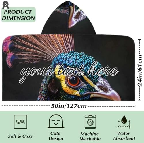 Peacock Personalized Kids Beach Towel with Hood