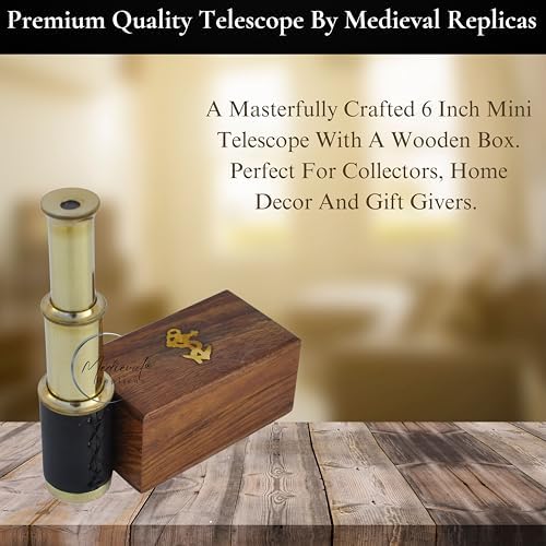6 Inch Handheld Brass Telescope with Wooden Box