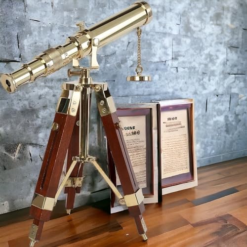 BAZROSS Brass Telescope with Wooden Tripod Stand