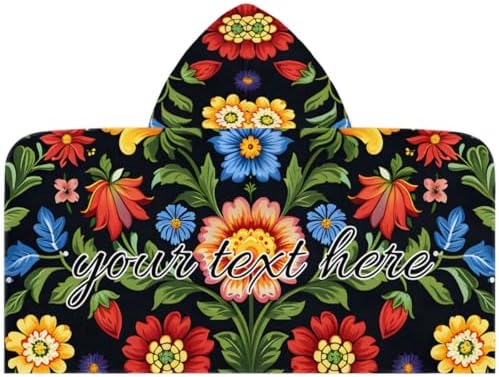 Bohemian Flowers Personalized Kids Beach Towel with Hood