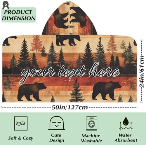 Personalized Kids Bear Beach Towel with Hood