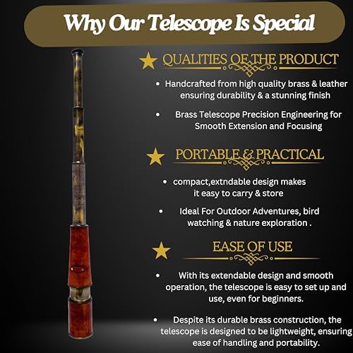 Handmade Brass Telescope 32 Inch Functional Spyglass Replica