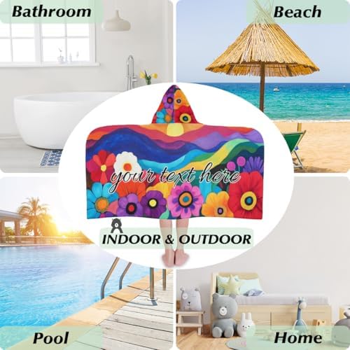 Abstract Mountain Floral Personalized Kids Beach Towel with Hood