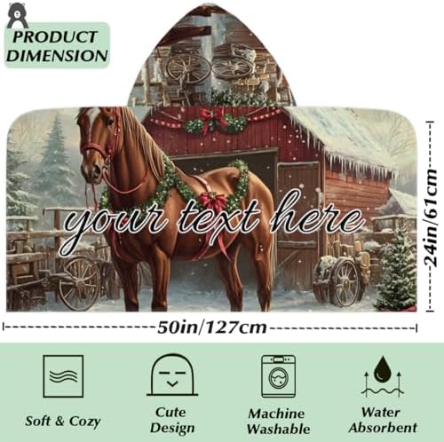 Personalized Kids Hooded Beach Towel with Horse Design
