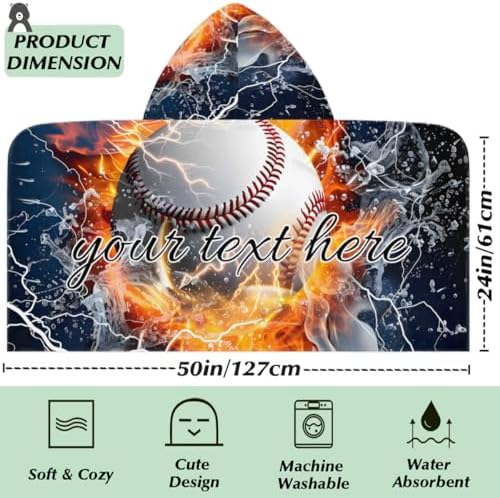 3D Baseball Personalized Kids Beach Towel for Boys Girls