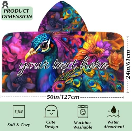 Peacock Personalized Kids Beach Towel for Boys Girls