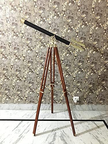 Handmade Brass Telescope with Wooden Tripod Nautical Decor