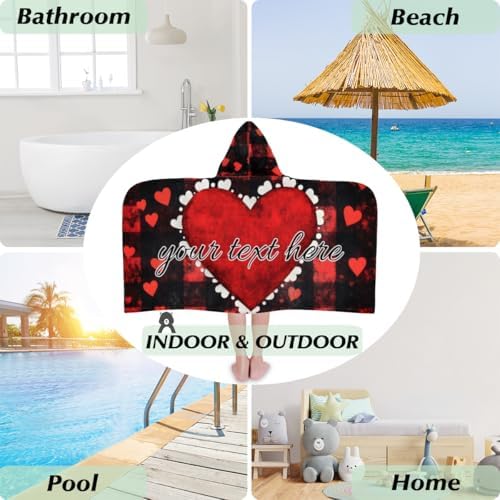 Personalized Kids Beach Towel with Hood Custom Name Buffalo Check