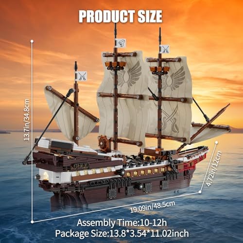 TYCOLE Pirate Ship Building Set with Lights - 2076PCS Mayflower Ship Model Toy