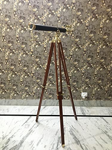 Handmade Brass Telescope with Wooden Tripod Nautical Decor