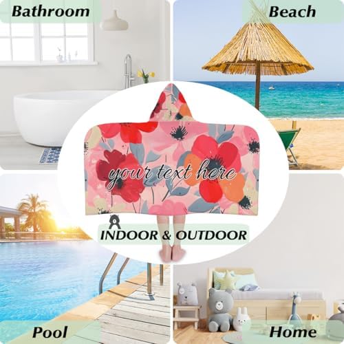Pink Cute Retro Floral Personalized Kids Beach Towel