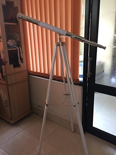 Elite White Leather Floor Standing Telescope with Brass Base