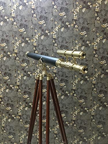 Handmade Brass Telescope with Wooden Tripod Nautical Decor
