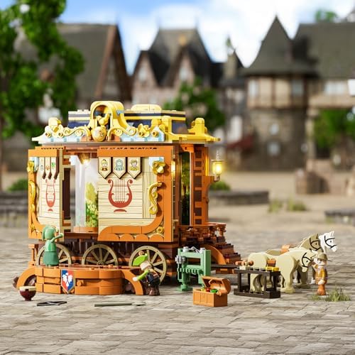 Medieval Troupe Carriage Building Set with LED Lights and Minifigures 1248 Pcs