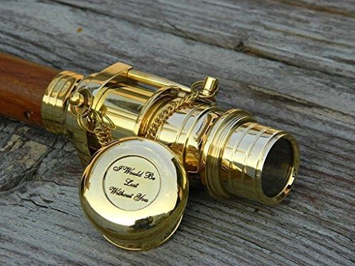 Brass Wood Walking Stick with Folding Telescope