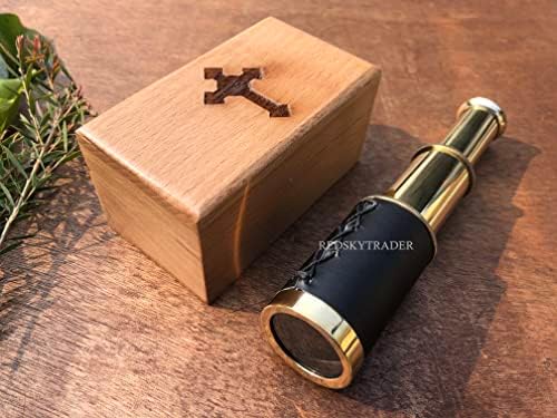 6 Inch Handheld Brass Telescope with Wooden Case