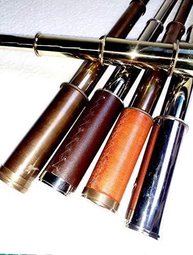 5 Piece Lot Handmade Brass Telescope with Brown Leather Box