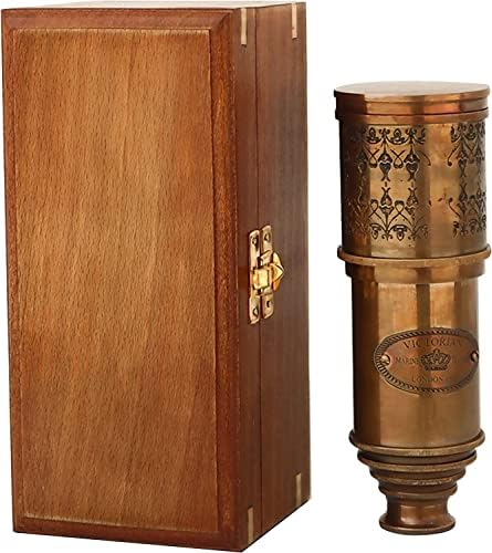 PORTHO Antique Victorian Brass Telescope with Wooden Box