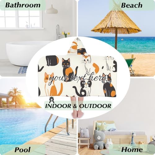 Boho Cats Personalized Kids Beach Towel with Custom Name
