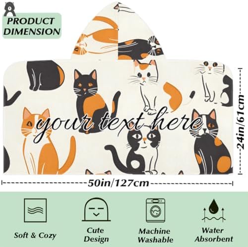 Boho Cats Personalized Kids Beach Towel with Custom Name