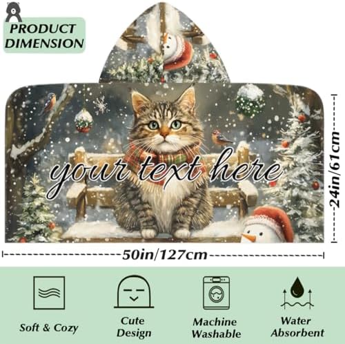 Christmas Cat Personalized Kids Beach Towel for Boys Girls